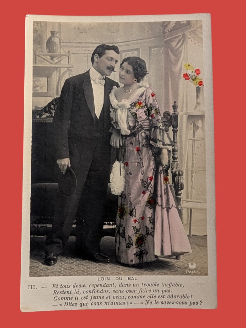 10/$25 Vintage Blank Romantic Belle Époque RPPC "Far from the Ball" Postcard